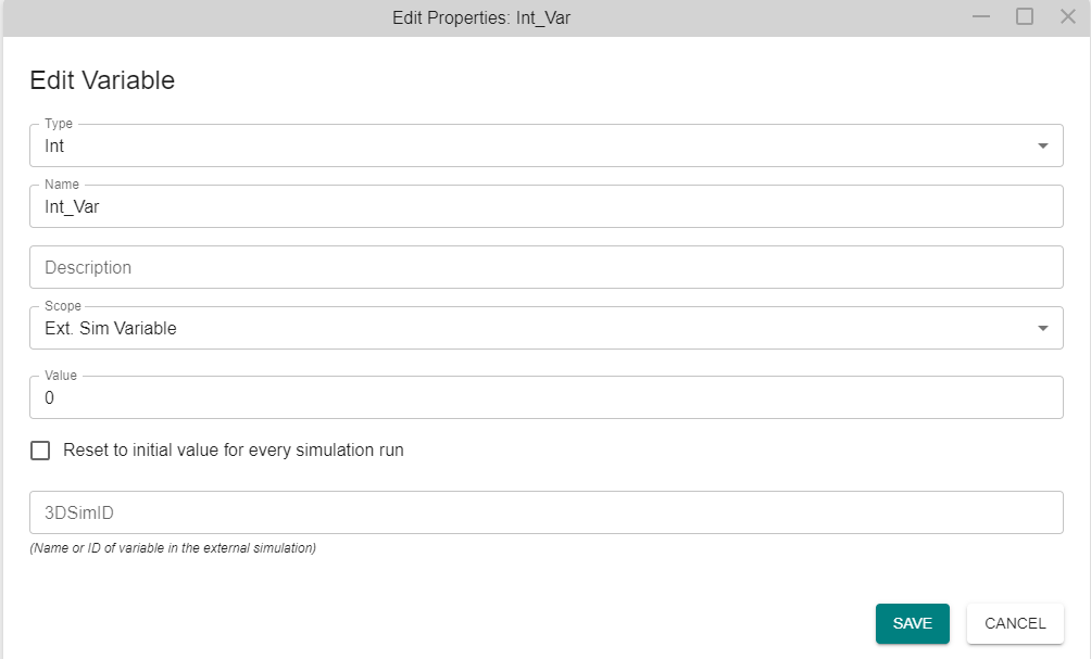 External Simulation Variable Editor Window